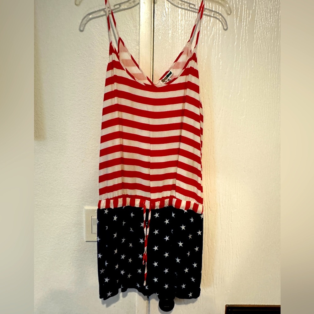 Tipsy Elves American Flag Fourth of July Patriotic Spaghetti Strap Tank Romper